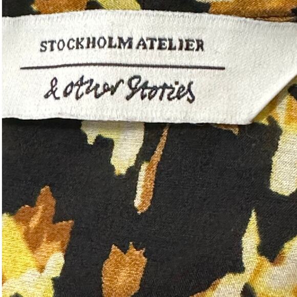 & Other Stories black yellow long sleeves ruffle asymmetrical midi dress size 2 - Picture 4 of 16